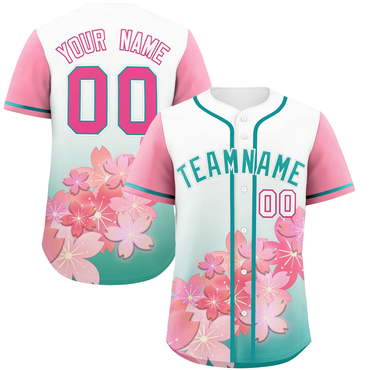 Custom Aqua Pink Gradient Fashion Elastic Baseball Jersey| KXKSHOP