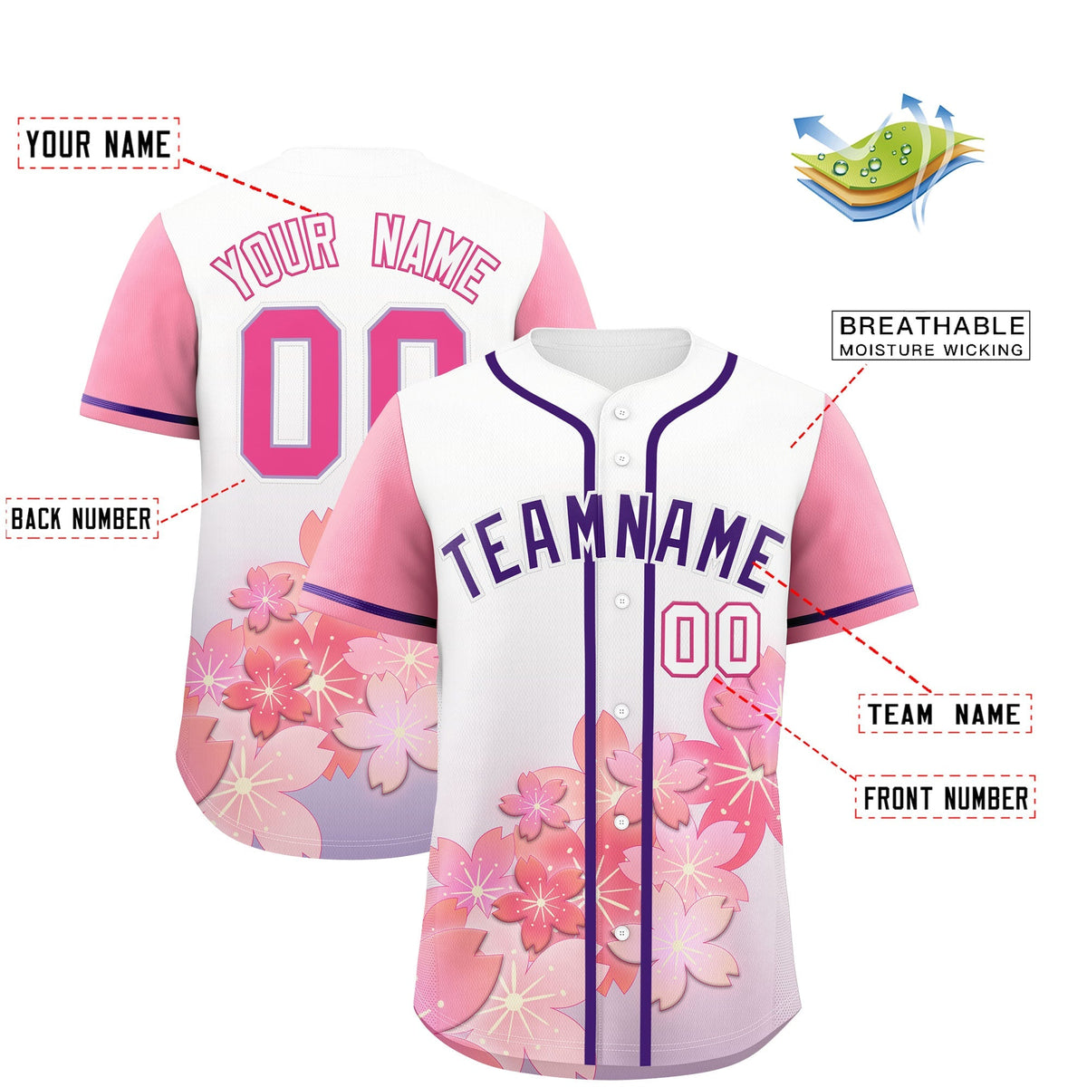 Custom Light Purple Pink Gradient Fashion Elastic Baseball Jersey| KXKSHOP