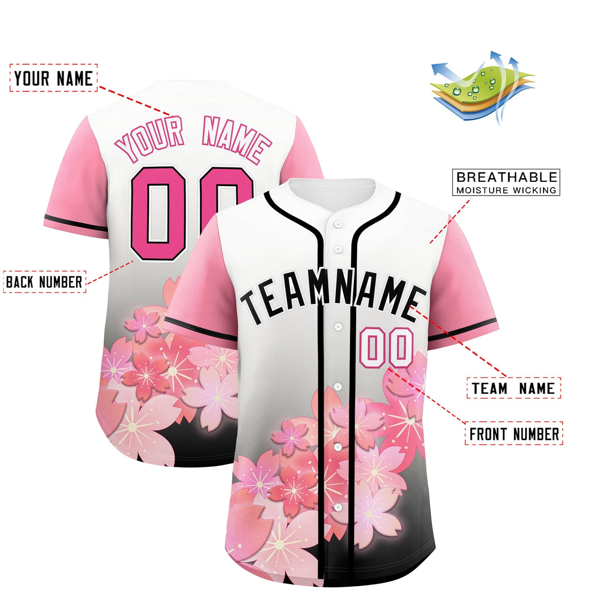 Custom Black Pink Gradient Fashion Elastic Baseball Jersey| KXKSHOP