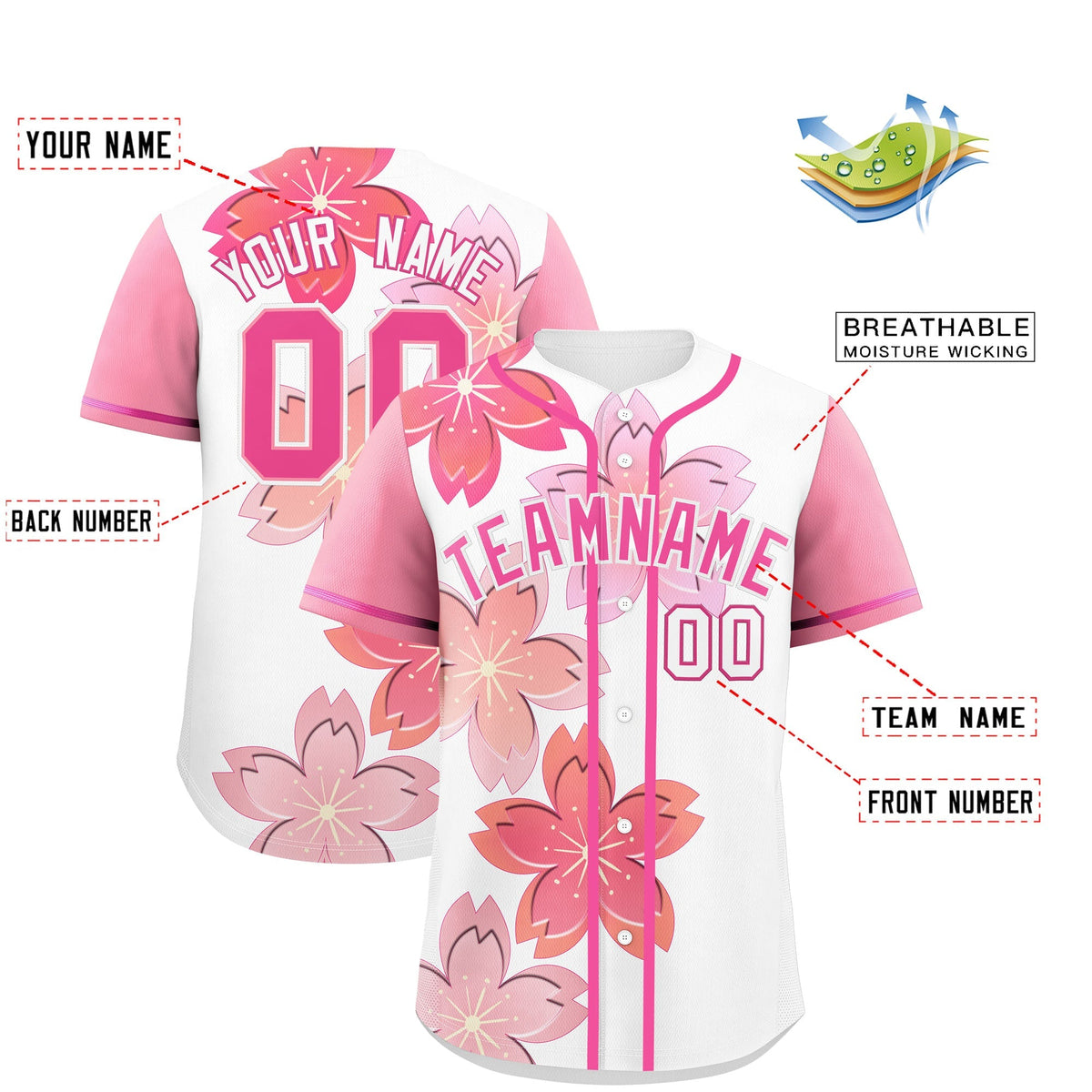 Custom White Pink Gradient Fashion Elastic Baseball Jersey| KXKSHOP