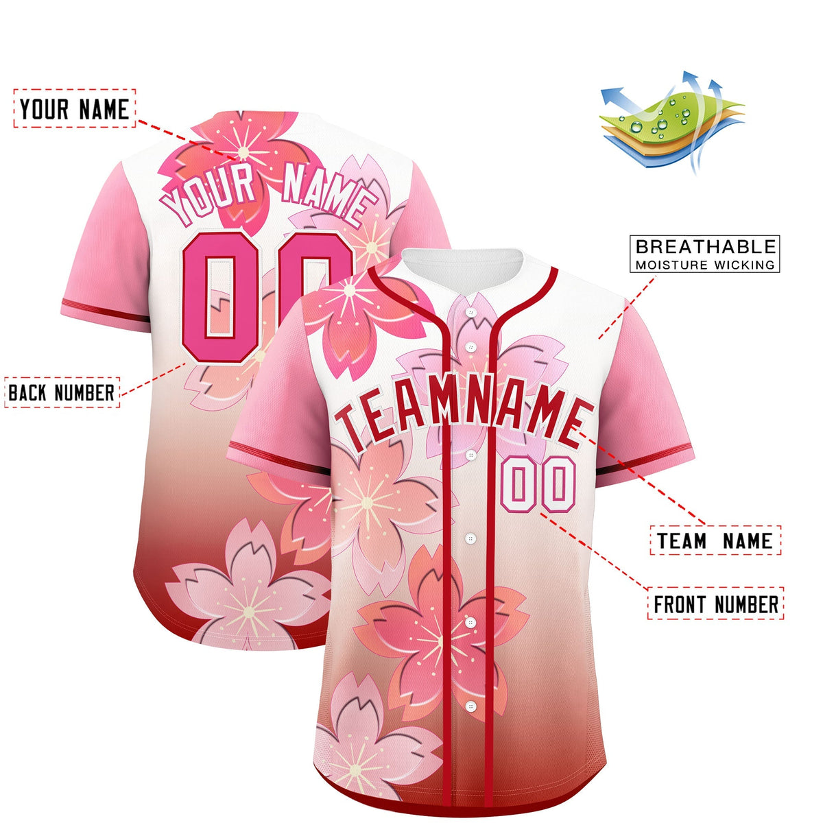 Custom Red Pink Gradient Fashion Elastic Baseball Jersey| KXKSHOP