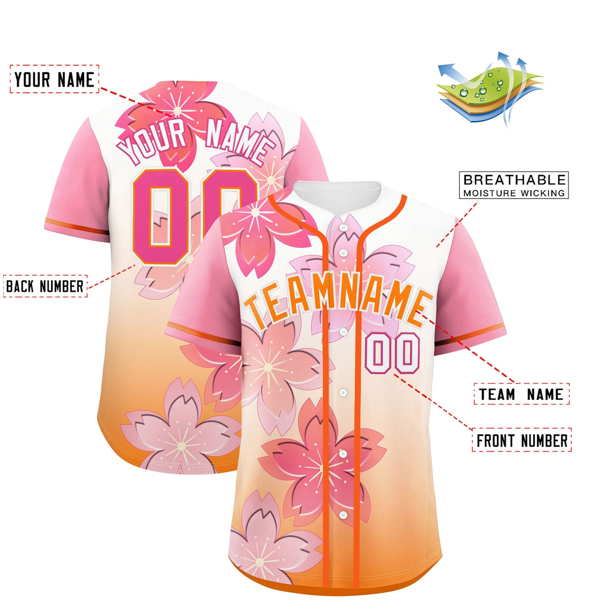 Custom Gold Orange Pink Gradient Fashion Elastic Baseball Jersey| KXKSHOP