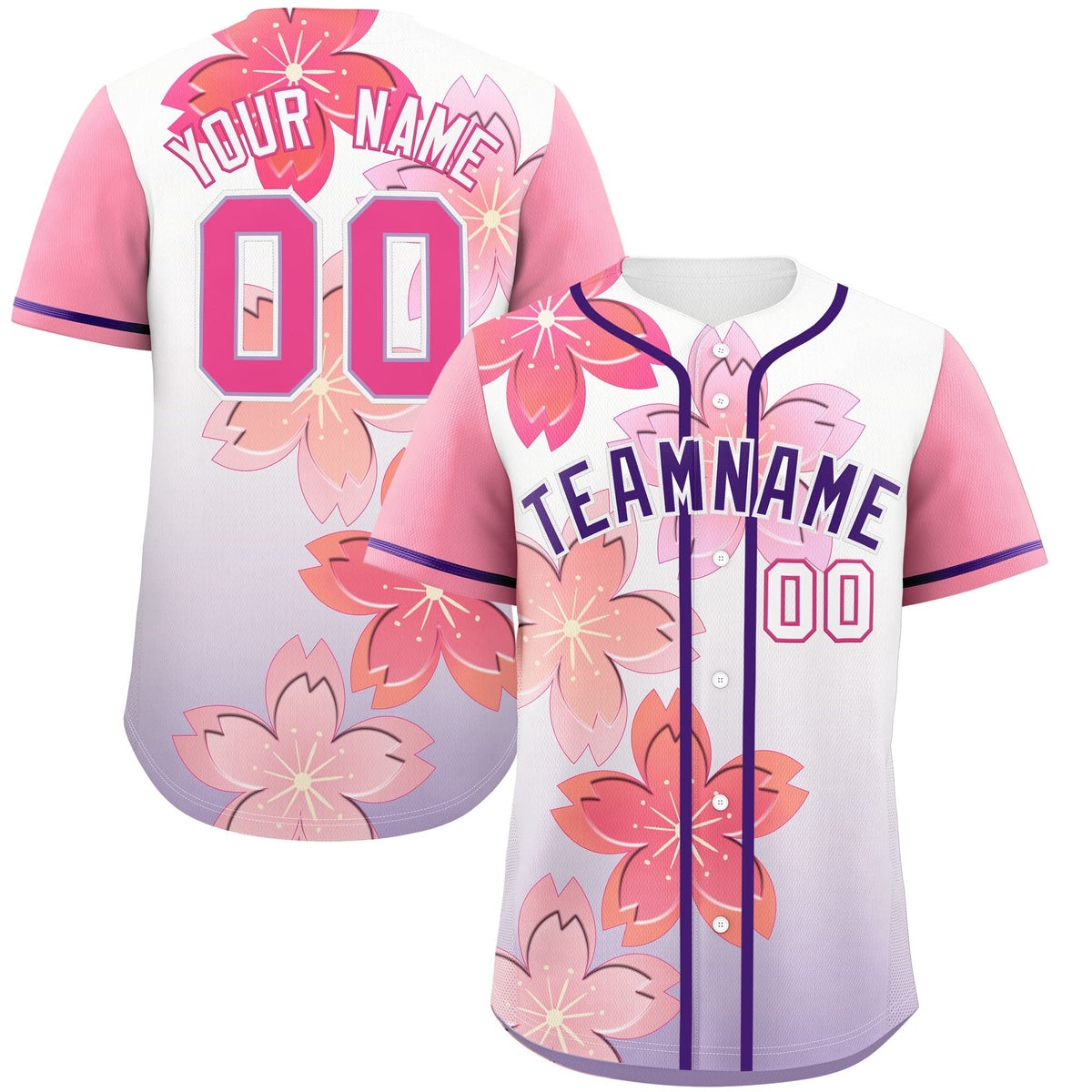 Custom Purple Pink Gradient Fashion Elastic Baseball Jersey| KXKSHOP