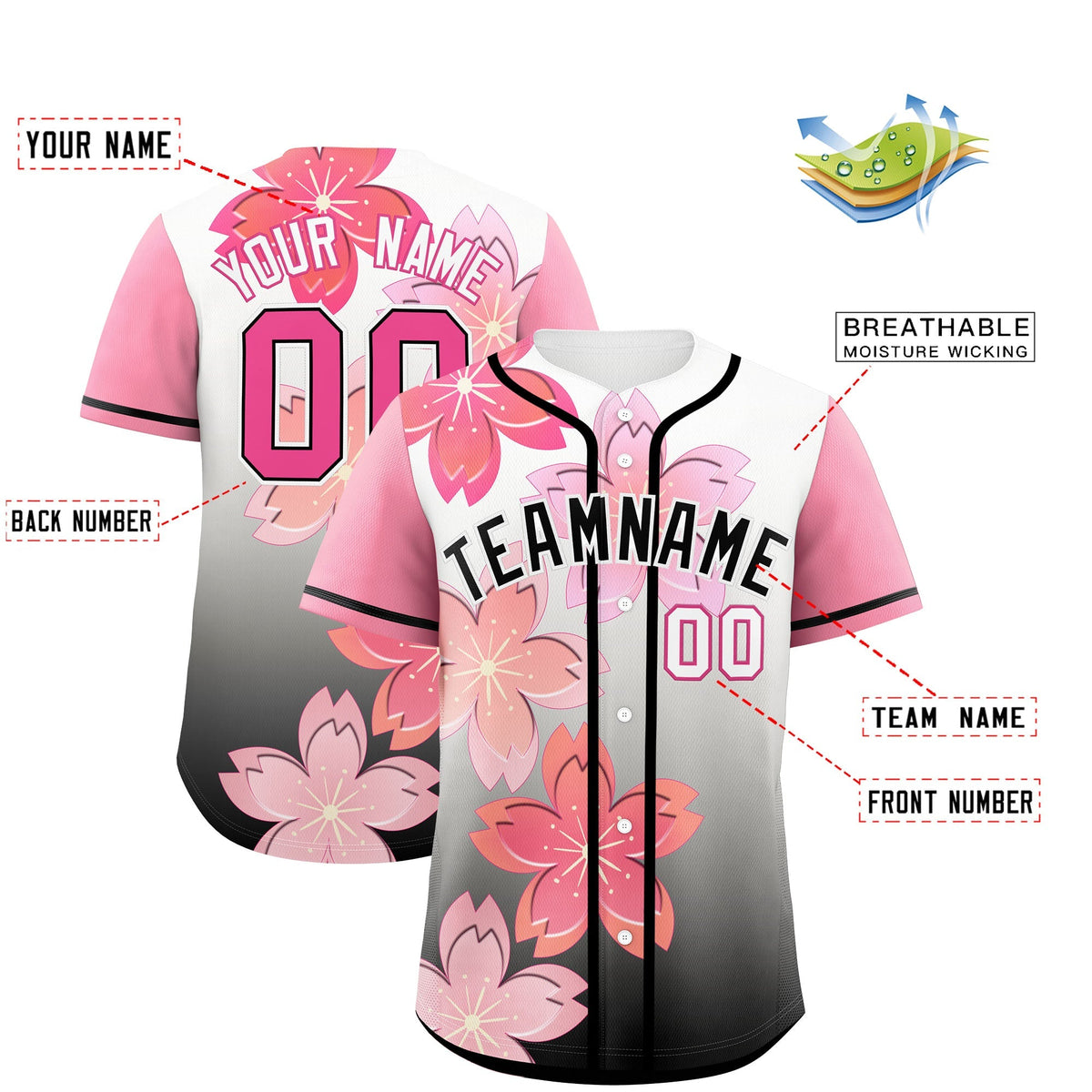 Custom Black Pink Gradient Fashion Elastic Baseball Jersey| KXKSHOP