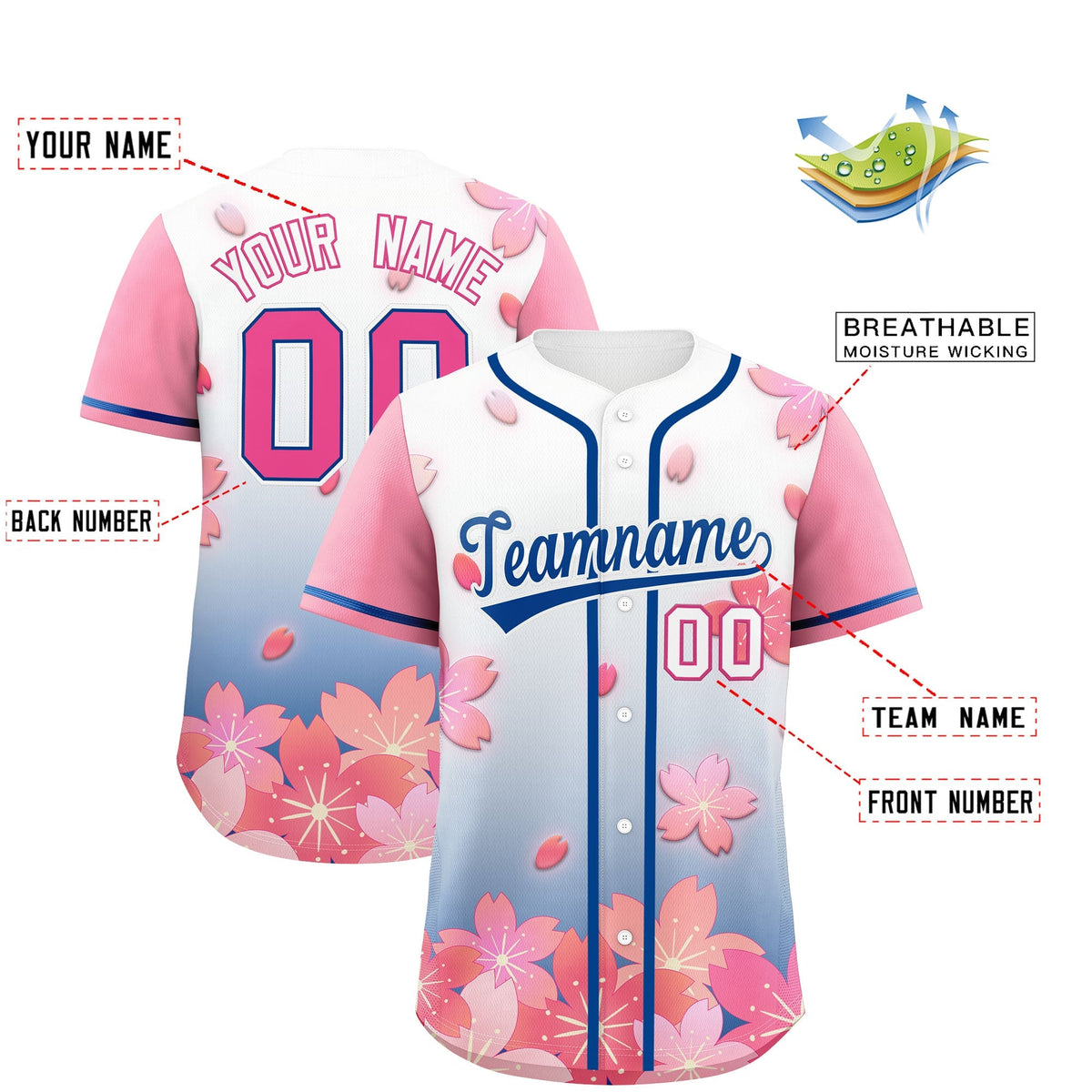 Custom Midnight Blue Pink Gradient Fashion Elastic Baseball Jersey| KXKSHOP
