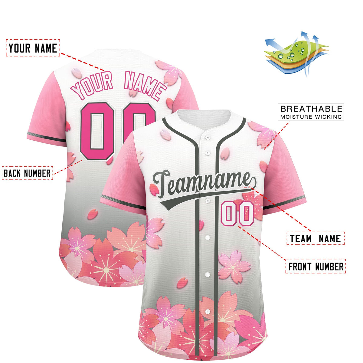 Custom Gray Pink Gradient Fashion Elastic Baseball Jersey| KXKSHOP