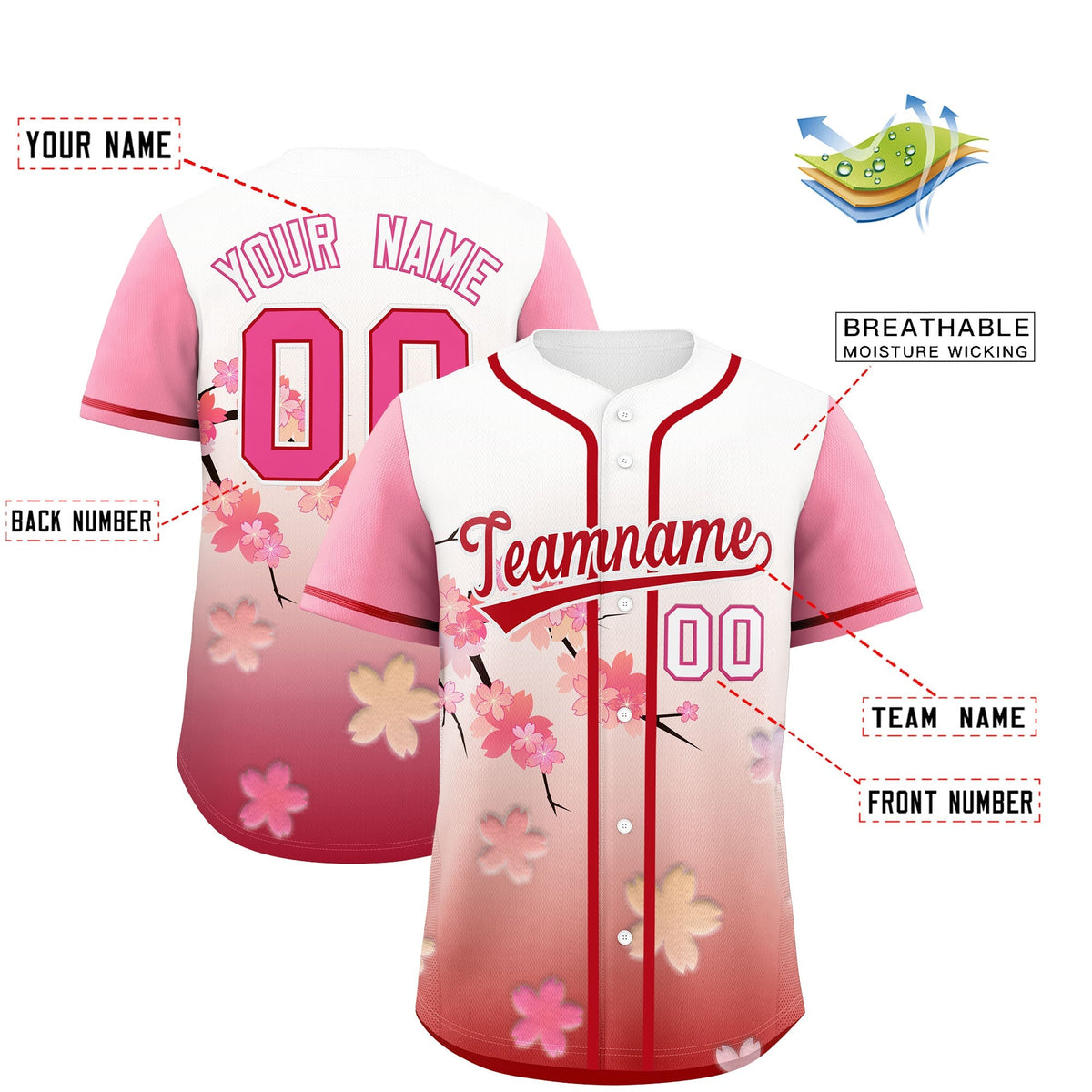 Custom Pink Red Gradient Fashion Elastic Baseball Jersey| KXKSHOP