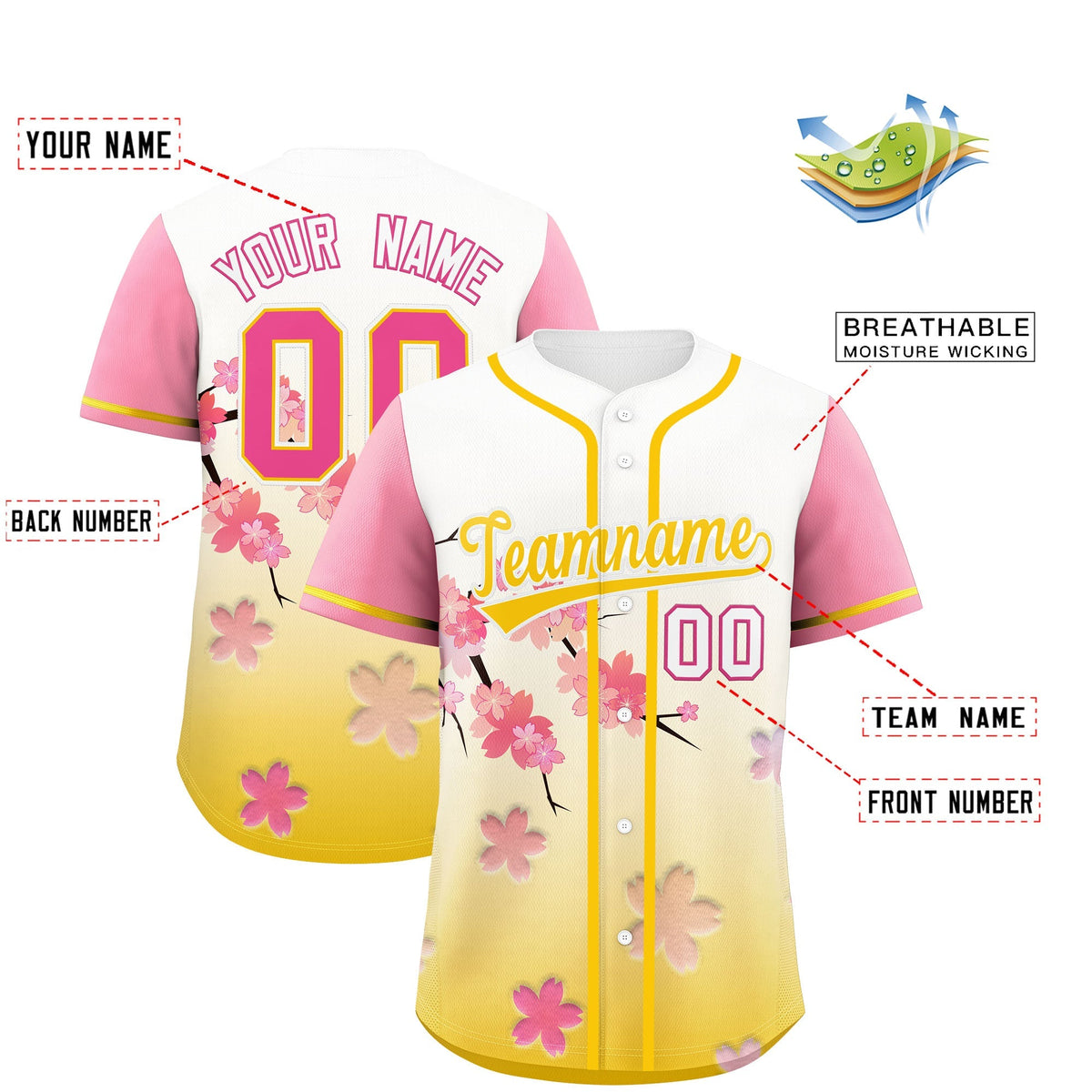 Custom Gold Pink Gradient Fashion Elastic Baseball Jersey| KXKSHOP