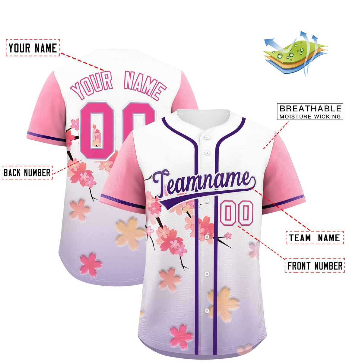 Custom Purple P Gradient Fashion Elastic Baseball Jersey| KXKSHOP