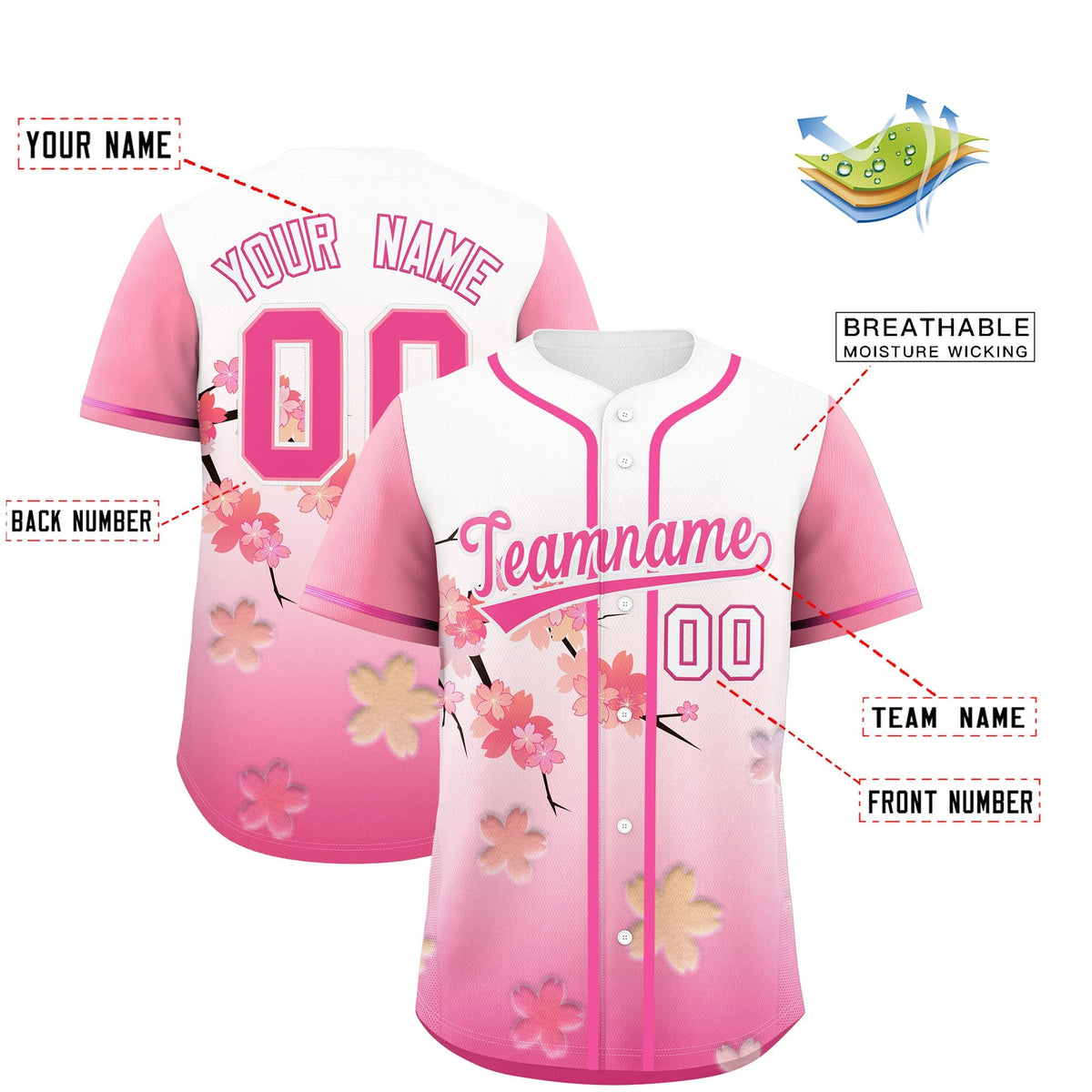 Custom White Pink Gradient Fashion Elastic Baseball Jersey| KXKSHOP