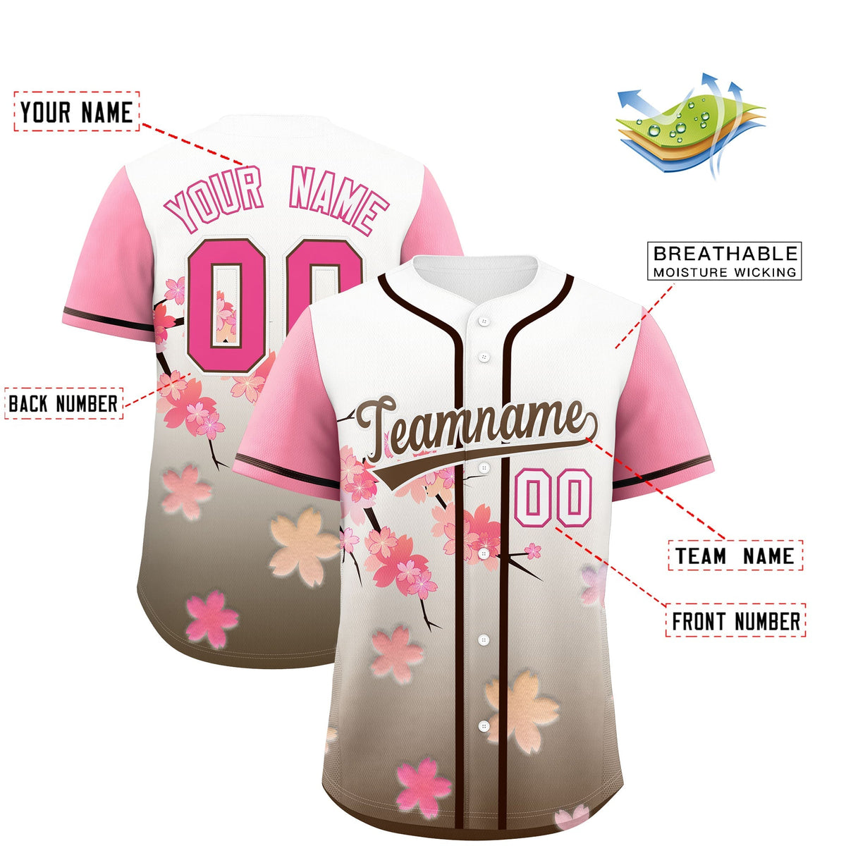 Custom Pink Seal Brown Gradient Fashion Elastic Baseball Jersey| KXKSHOP