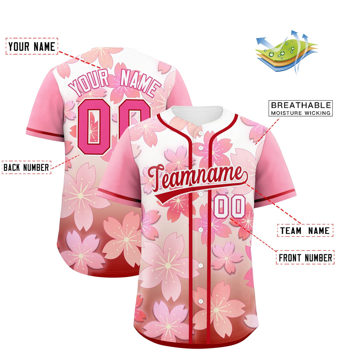 Custom Pink Red Gradient Fashion Elastic Baseball Jersey| KXKSHOP