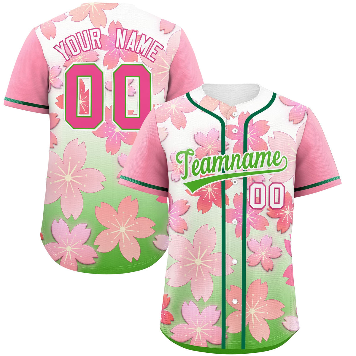 Custom Light Green Pink Gradient Fashion Elastic Baseball Jersey| KXKSHOP