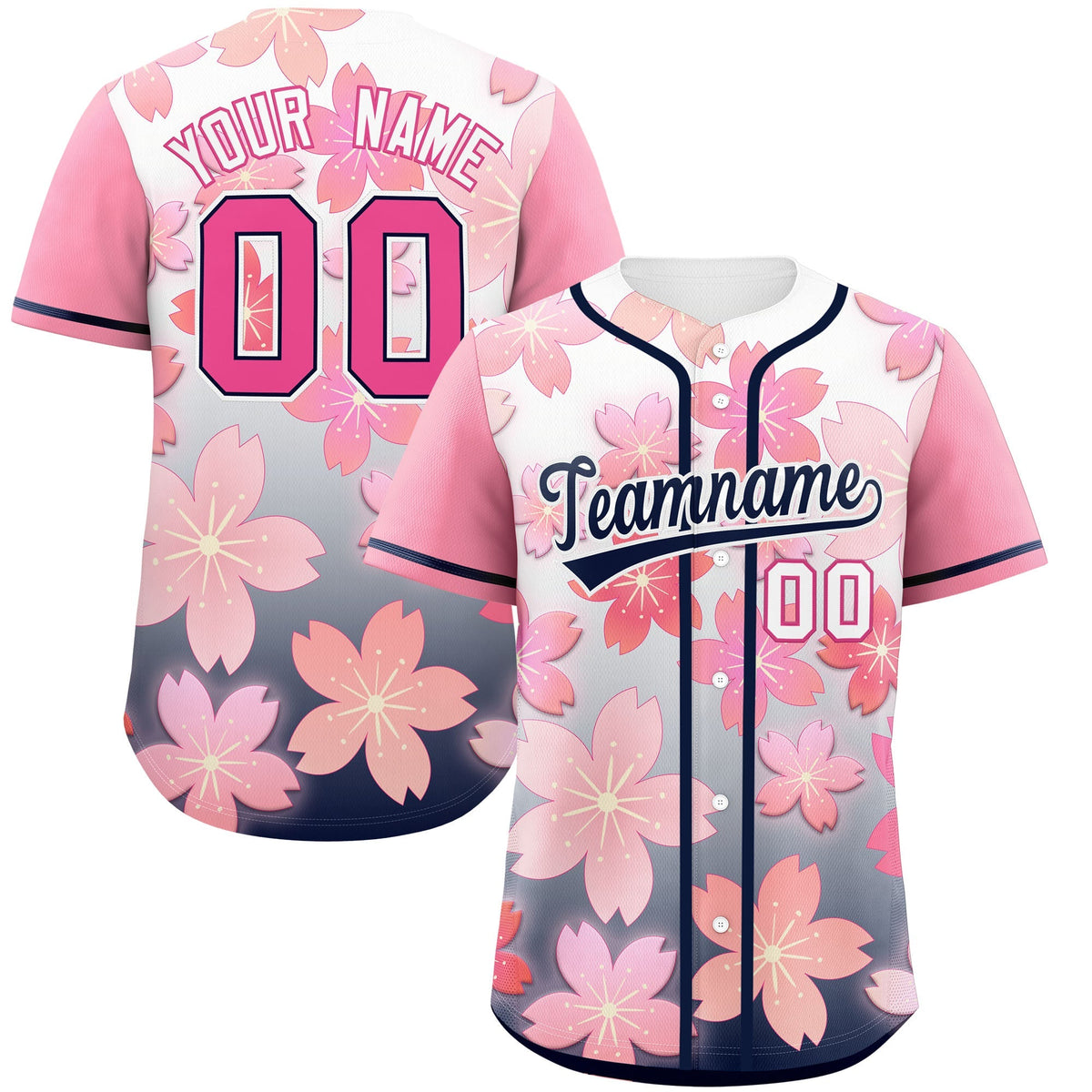 Custom Navy Pink Gradient Fashion Elastic Baseball Jersey| KXKSHOP