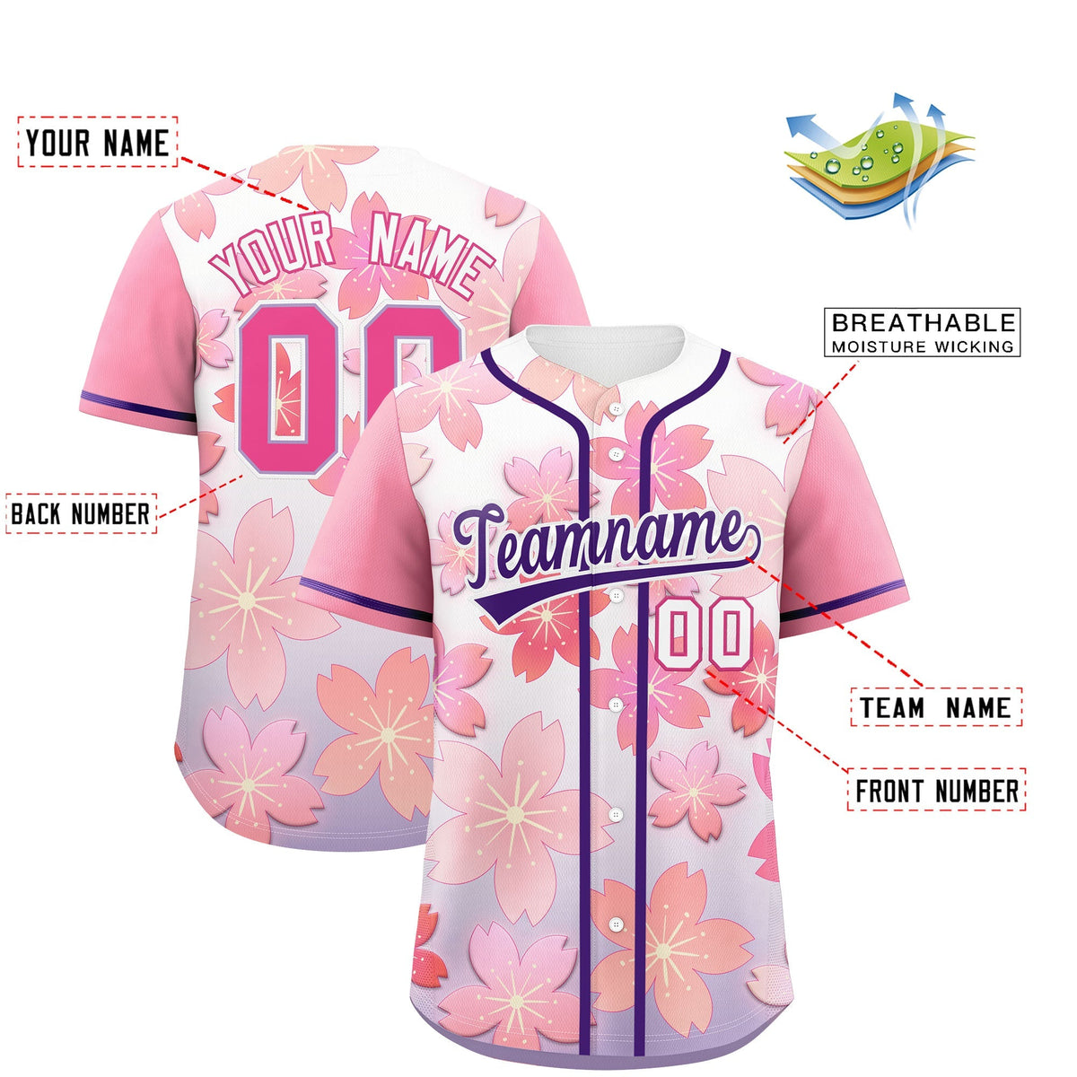 Custom Light Purple Pink Gradient Fashion Elastic Baseball Jersey| KXKSHOP