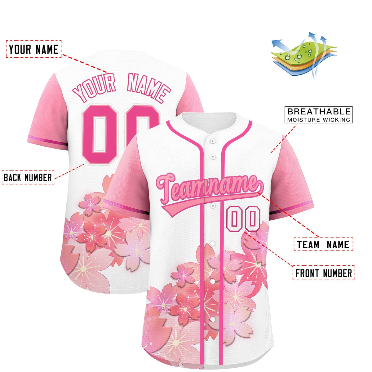 Custom White Pink Gradient Fashion Elastic Baseball Jersey| KXKSHOP