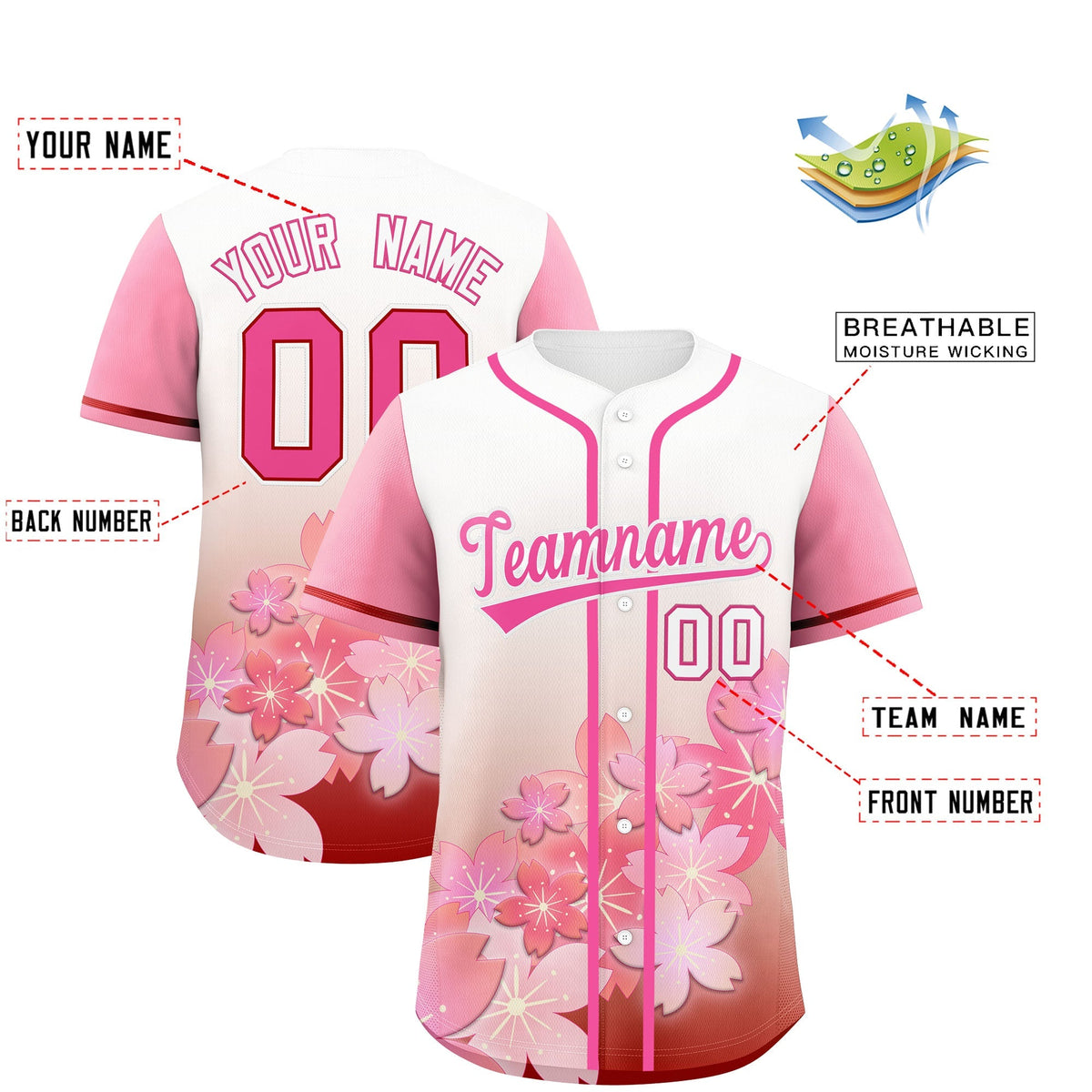 Custom pink Red Gradient Fashion Elastic Baseball Jersey| KXKSHOP