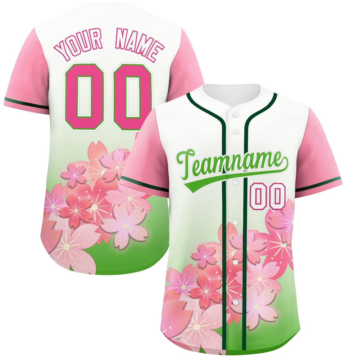 Custom Light Green Pink Gradient Fashion Elastic Baseball Jersey| KXKSHOP