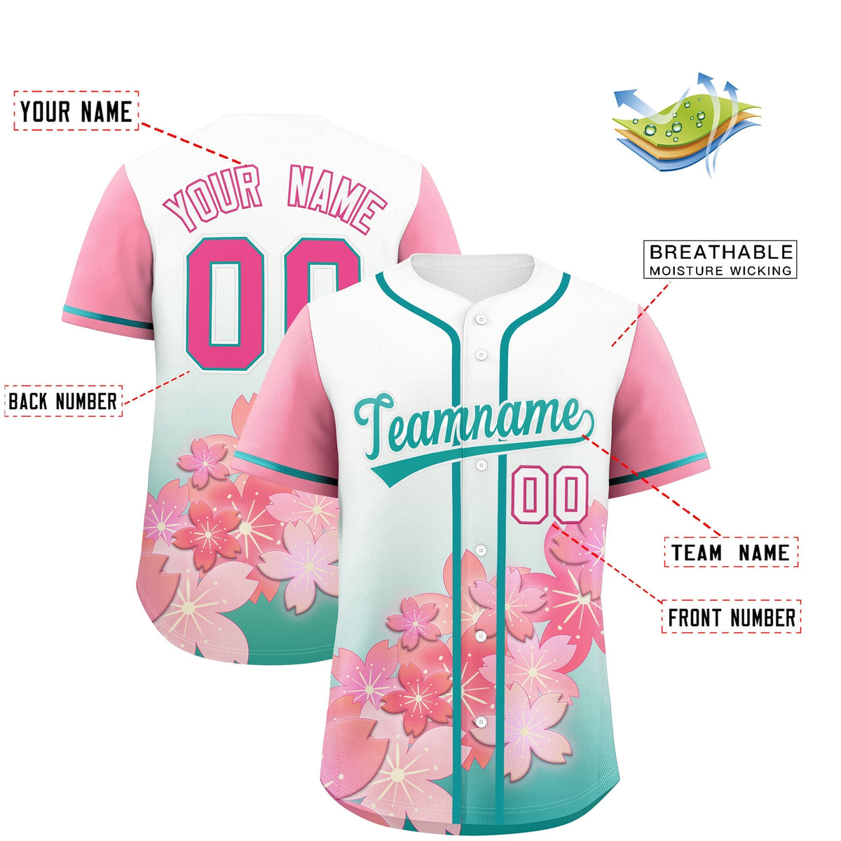 Custom Aqua Pink Gradient Fashion Elastic Baseball Jersey| KXKSHOP