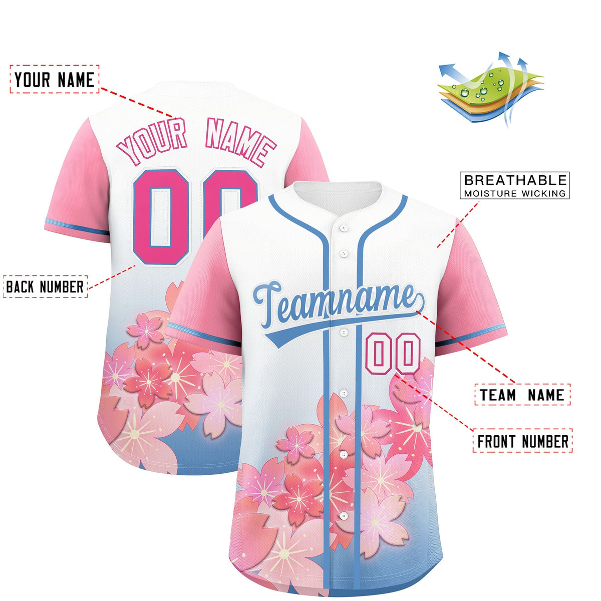 Custom Light Blue Pink Gradient Fashion Elastic Baseball Jersey| KXKSHOP