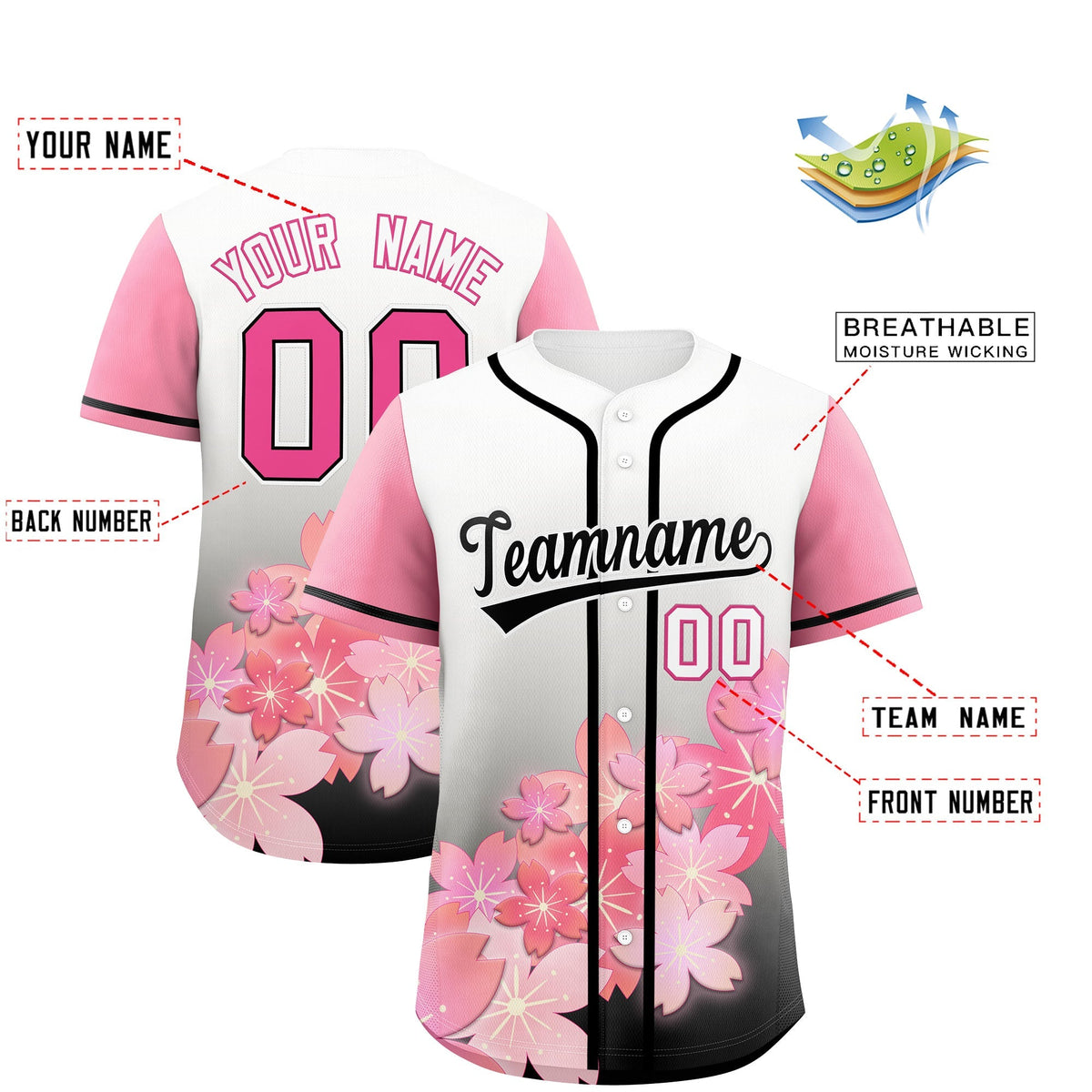 Custom Black Pink Gradient Fashion Elastic Baseball Jersey| KXKSHOP