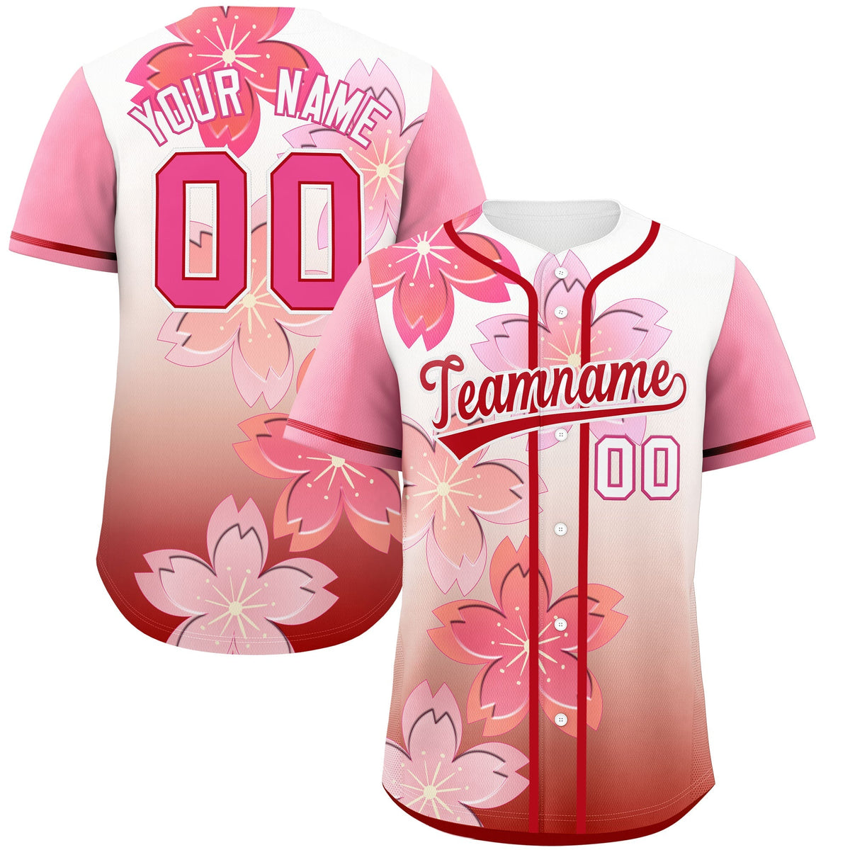 Custom Red Pink Gradient Fashion Elastic Baseball Jersey| KXKSHOP