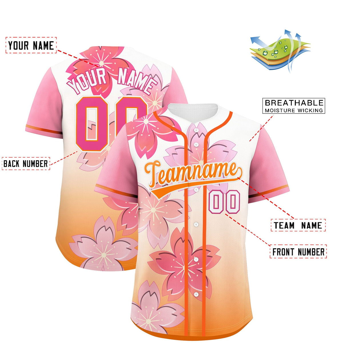 Custom Gold Orange Pink Gradient Fashion Elastic Baseball Jersey| KXKSHOP