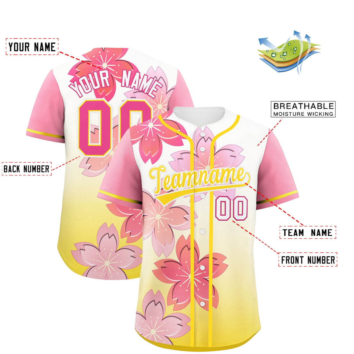 Custom Gold Pink Gradient Fashion Elastic Baseball Jersey| KXKSHOP