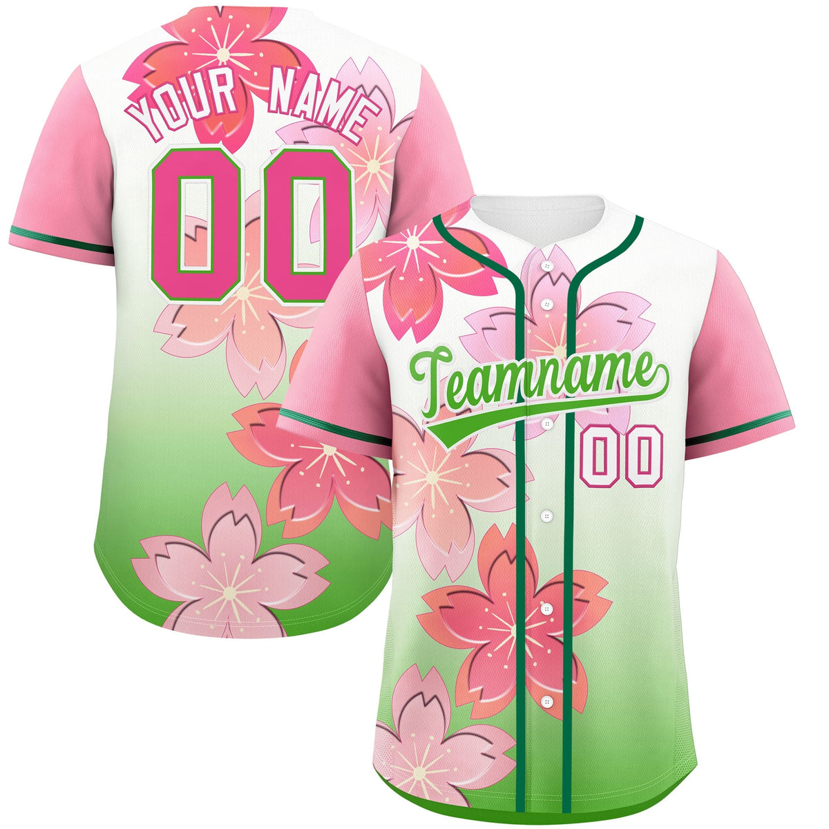 Custom Light Green Pink Gradient Fashion Elastic Baseball Jersey| KXKSHOP