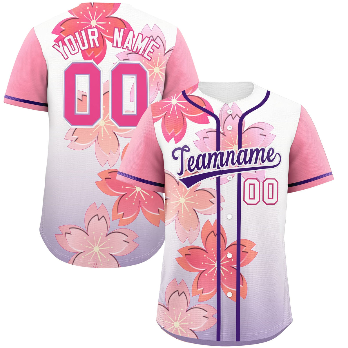 Custom Purple Pink Gradient Fashion Elastic Baseball Jersey| KXKSHOP