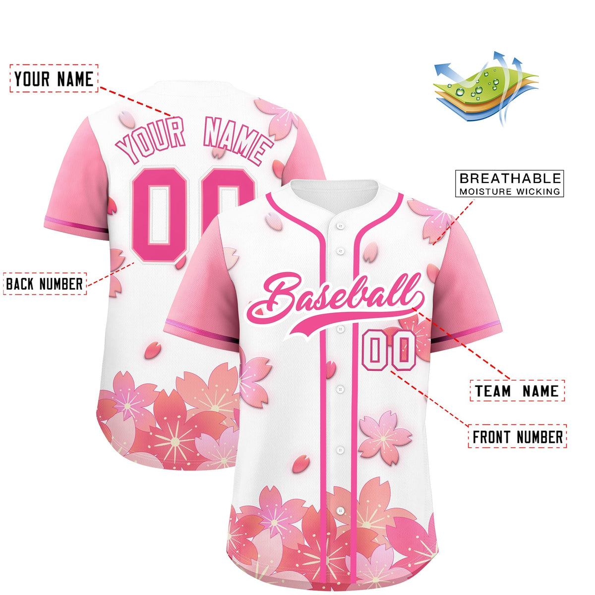 Custom White Pink Gradient Fashion Elastic Baseball Jersey| KXKSHOP