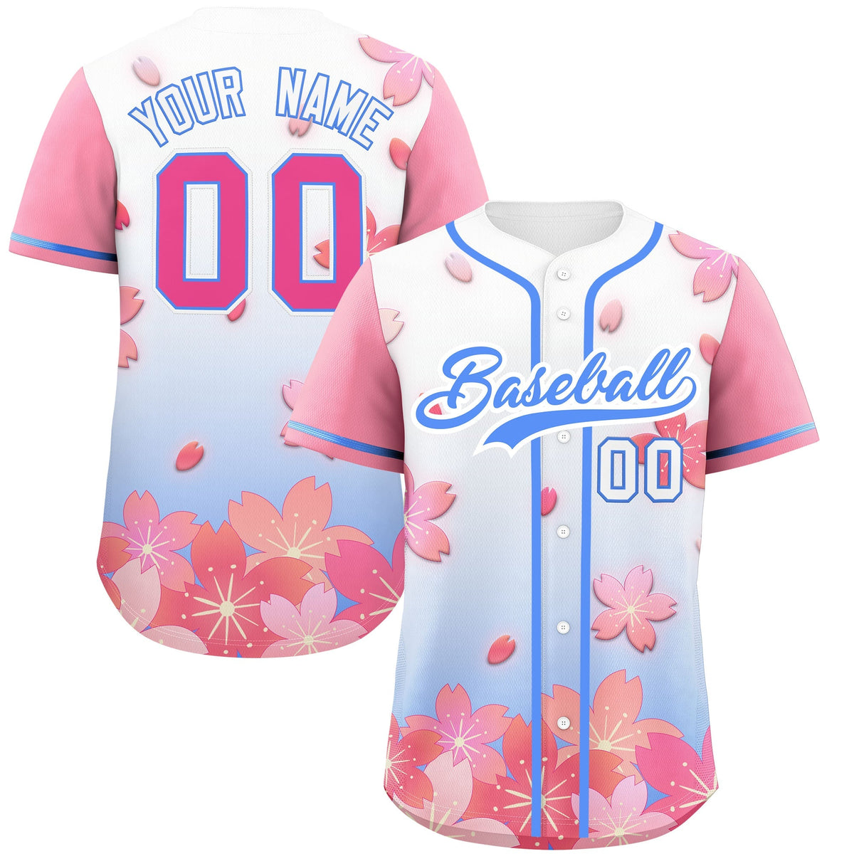 Custom Blue Pink Gradient Fashion Elastic Baseball Jersey| KXKSHOP