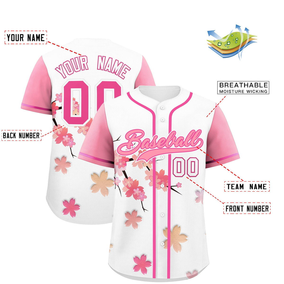 Custom White pink Gradient Fashion Elastic Baseball Jersey| KXKSHOP