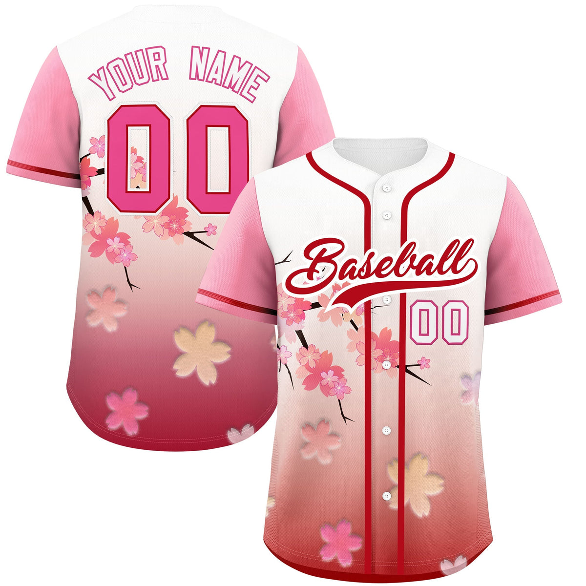 Custom Pink Red Gradient Fashion Elastic Baseball Jersey| KXKSHOP