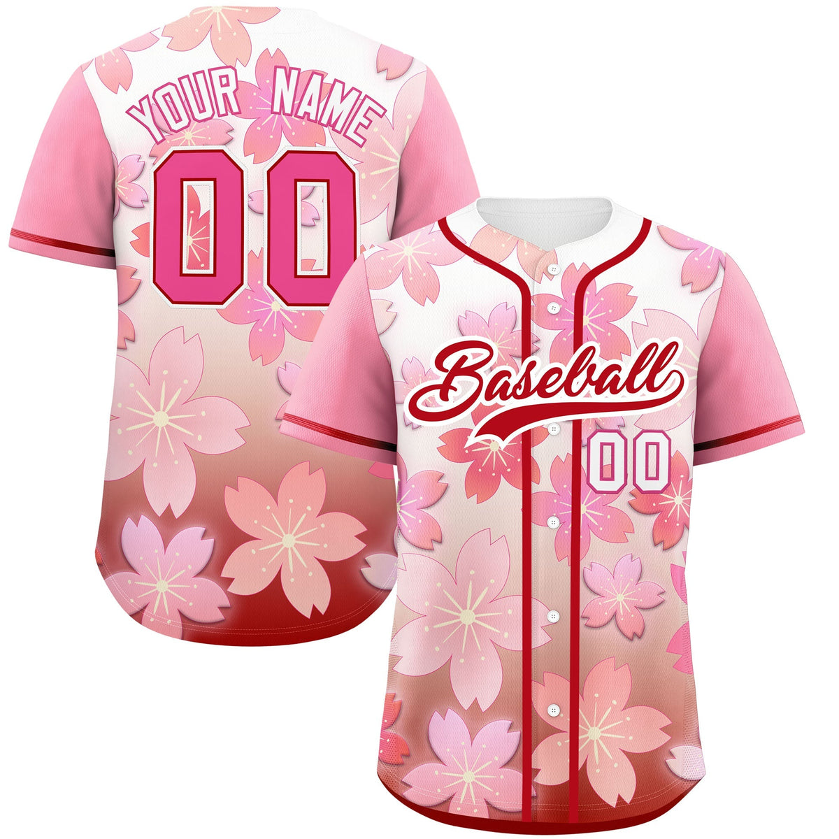 Custom Pink Red Gradient Fashion Elastic Baseball Jersey| KXKSHOP