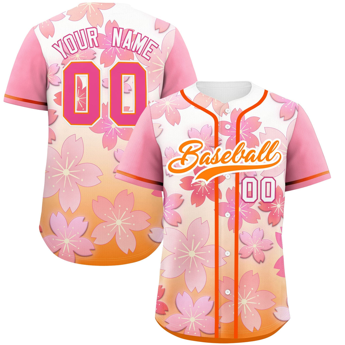 Custom Gold Orange Pink Gradient Fashion Elastic Baseball Jersey| KXKSHOP