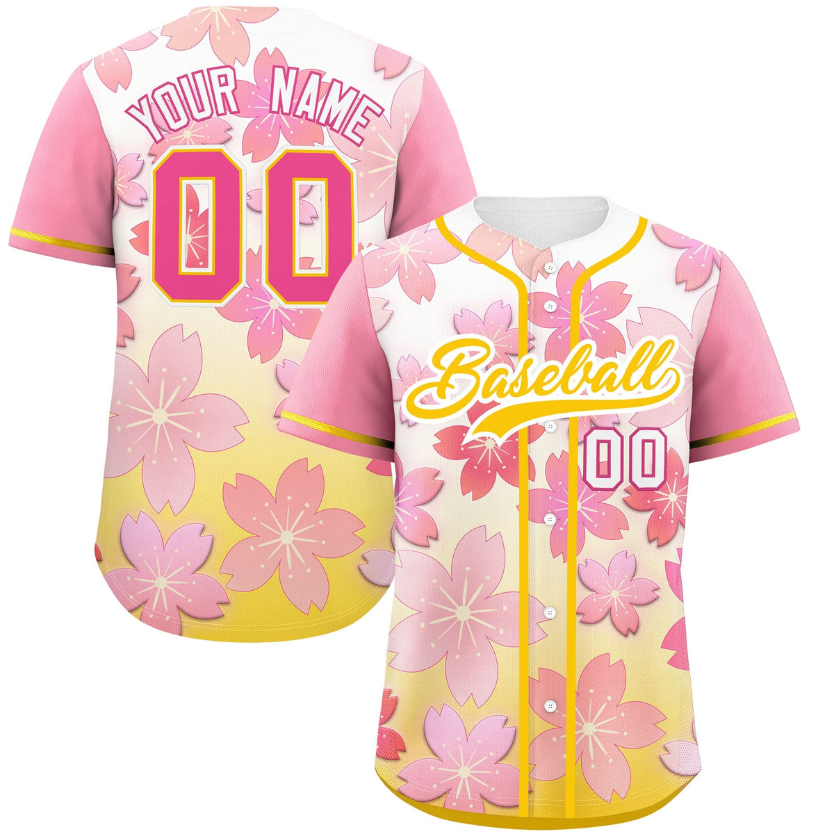Custom Gold Pink Gradient Fashion Elastic Baseball Jersey| KXKSHOP