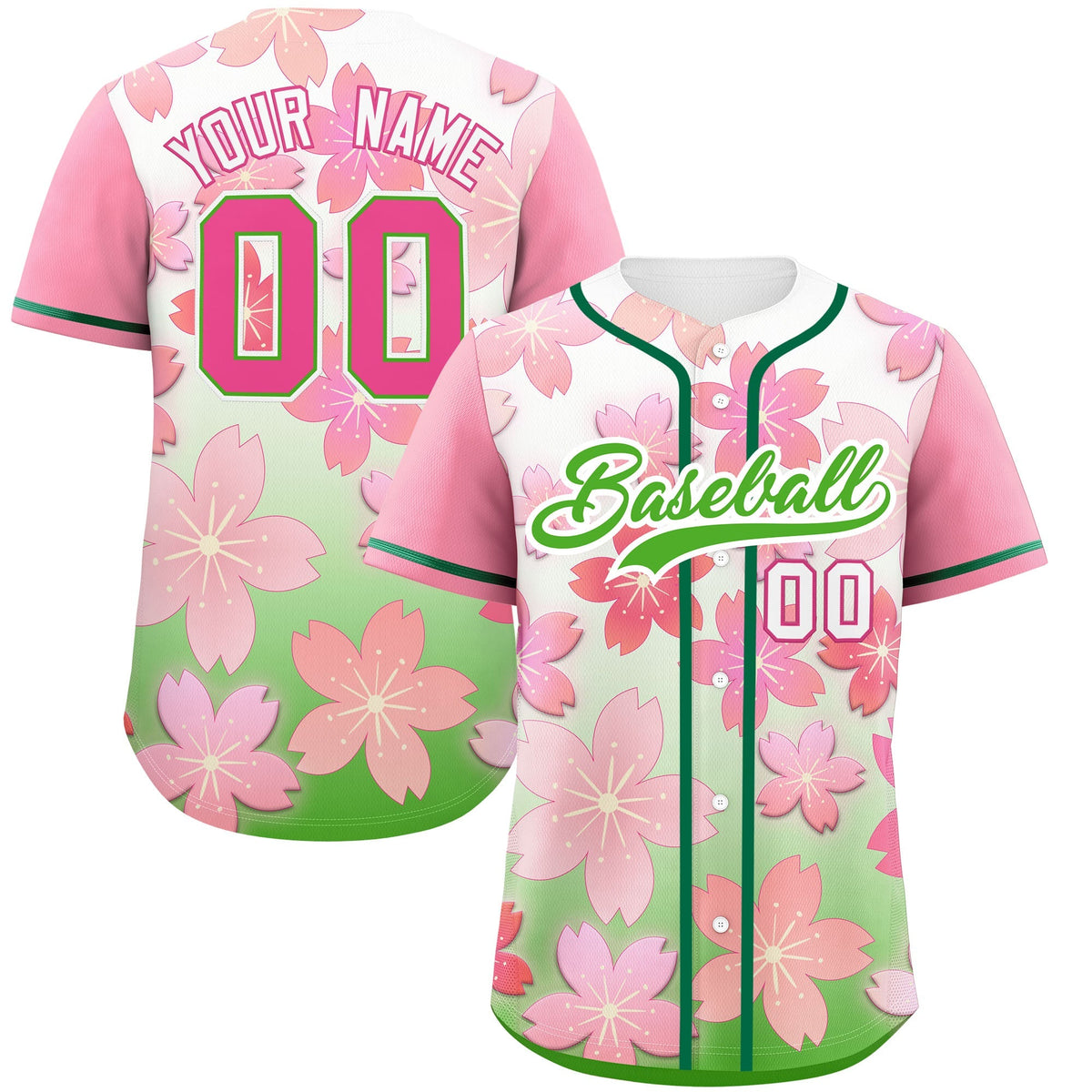 Custom Light Green Pink Gradient Fashion Elastic Baseball Jersey| KXKSHOP