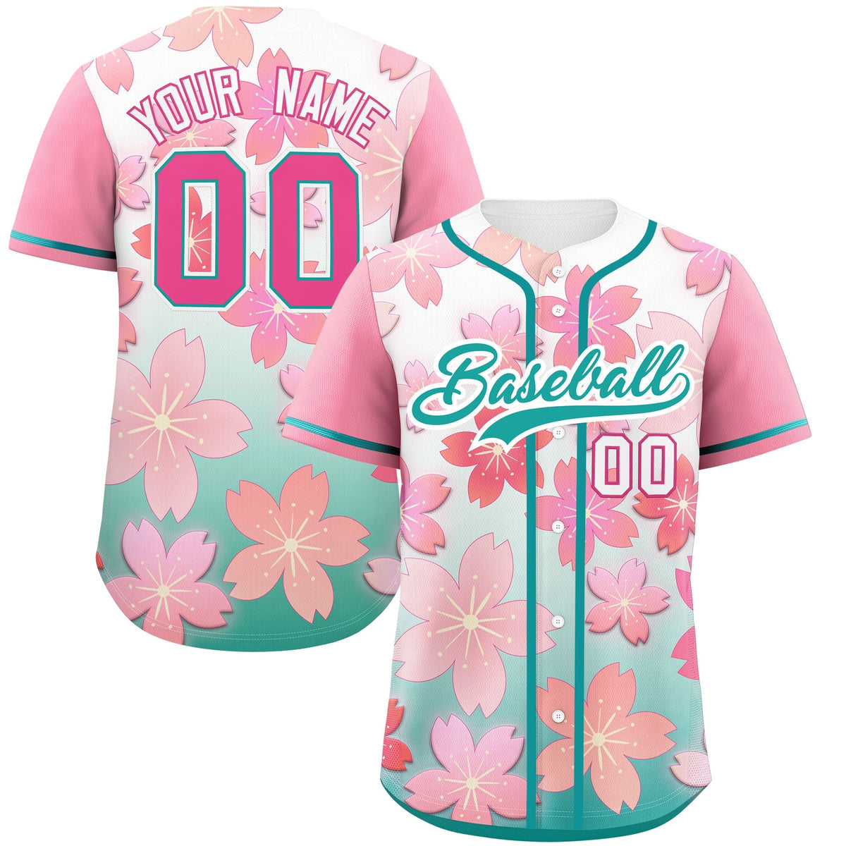 Custom Aqua Pink Gradient Fashion Elastic Baseball Jersey| KXKSHOP