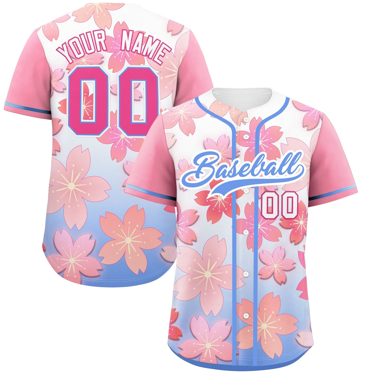 Custom Pink Powder Blue Gradient Fashion Elastic Baseball Jersey| KXKSHOP