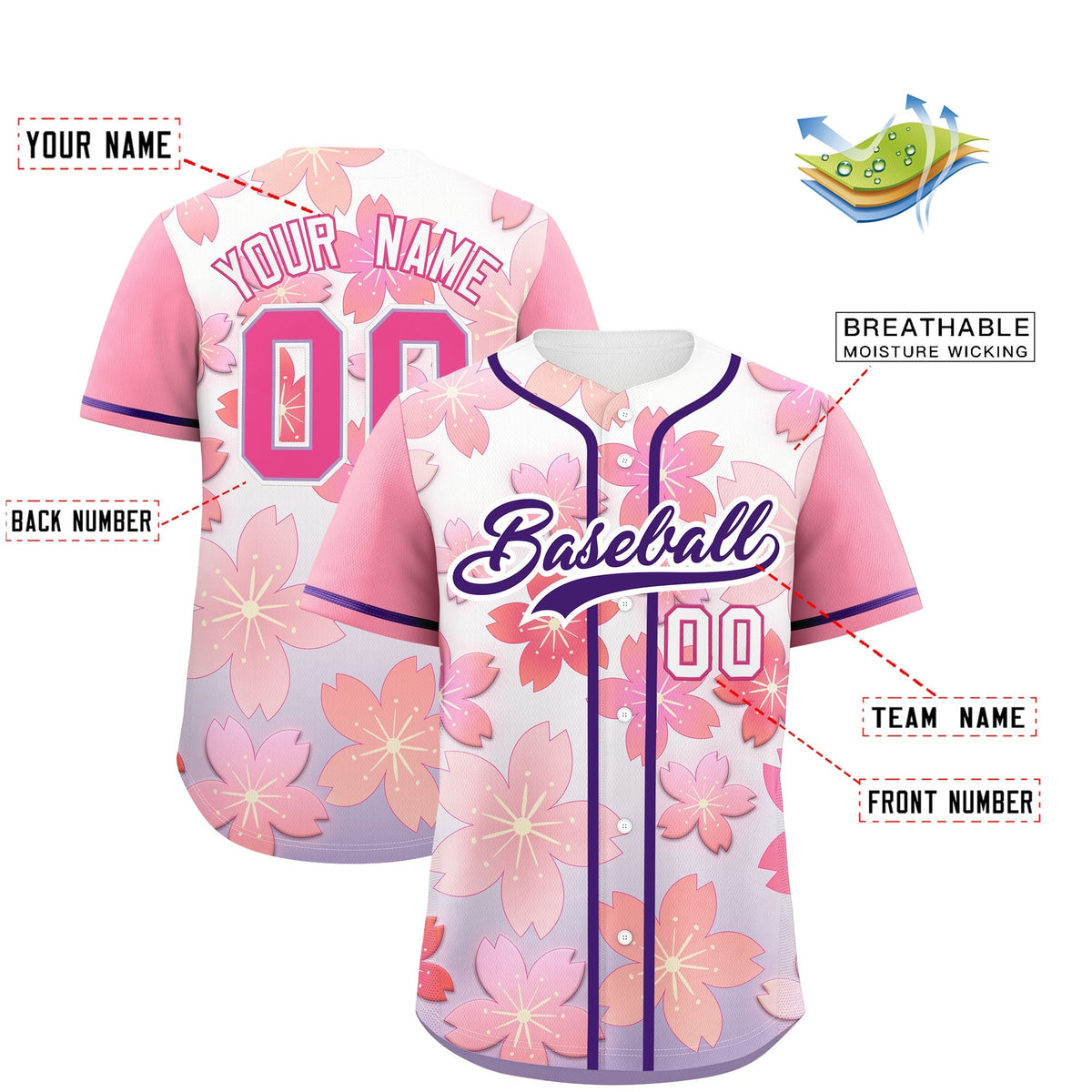 Custom Light Purple Pink Gradient Fashion Elastic Baseball Jersey| KXKSHOP