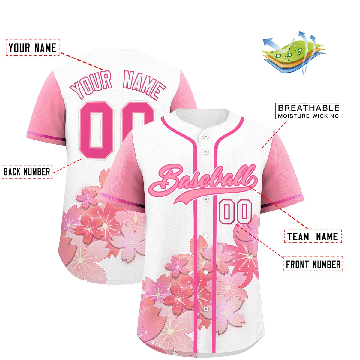 Custom White Pink Gradient Fashion Elastic Baseball Jersey| KXKSHOP