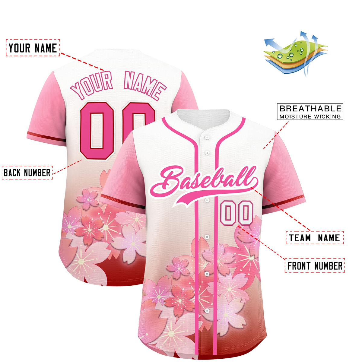 Custom pink Red Gradient Fashion Elastic Baseball Jersey| KXKSHOP