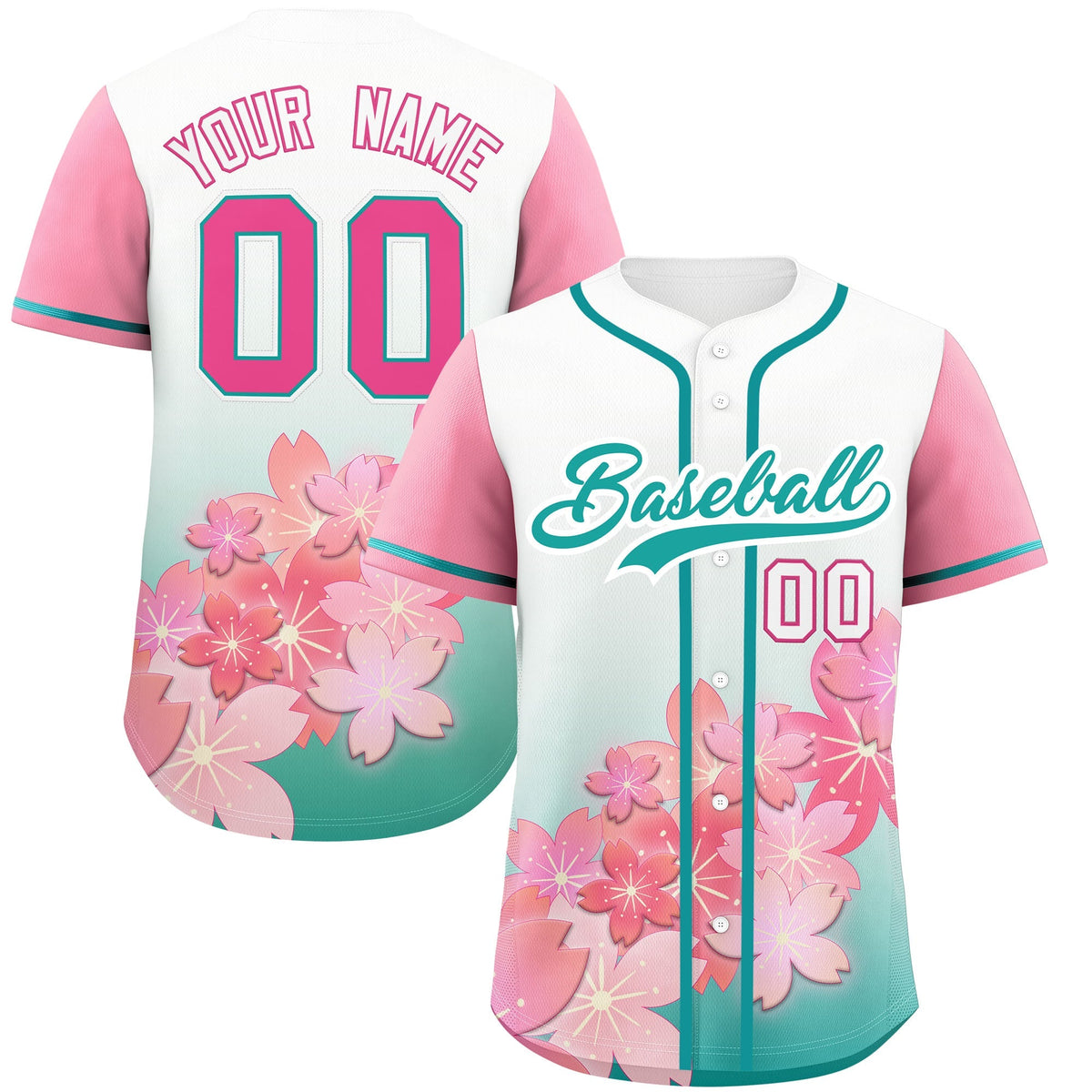 Custom Aqua Pink Gradient Fashion Elastic Baseball Jersey| KXKSHOP