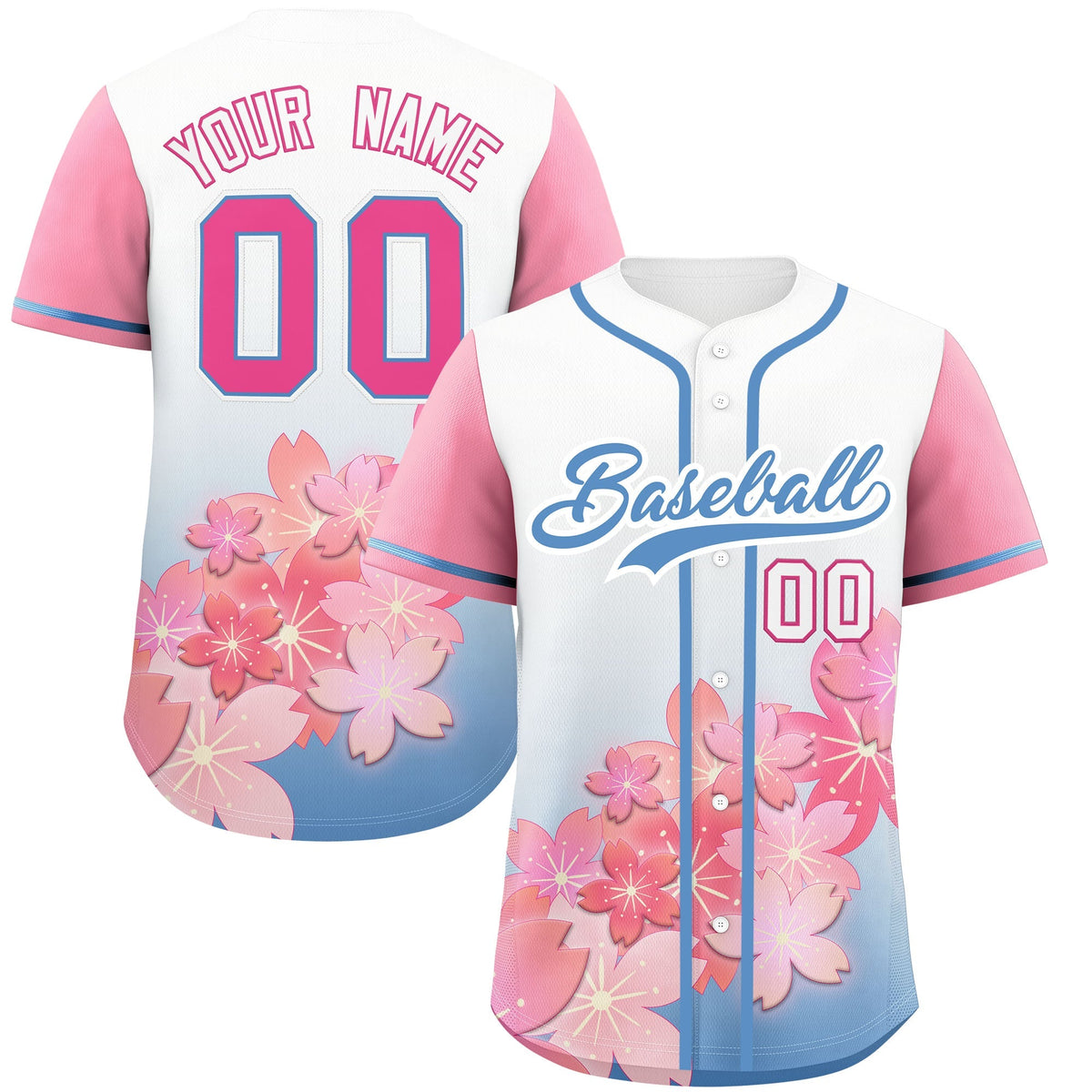 Custom Light Blue Pink Gradient Fashion Elastic Baseball Jersey| KXKSHOP