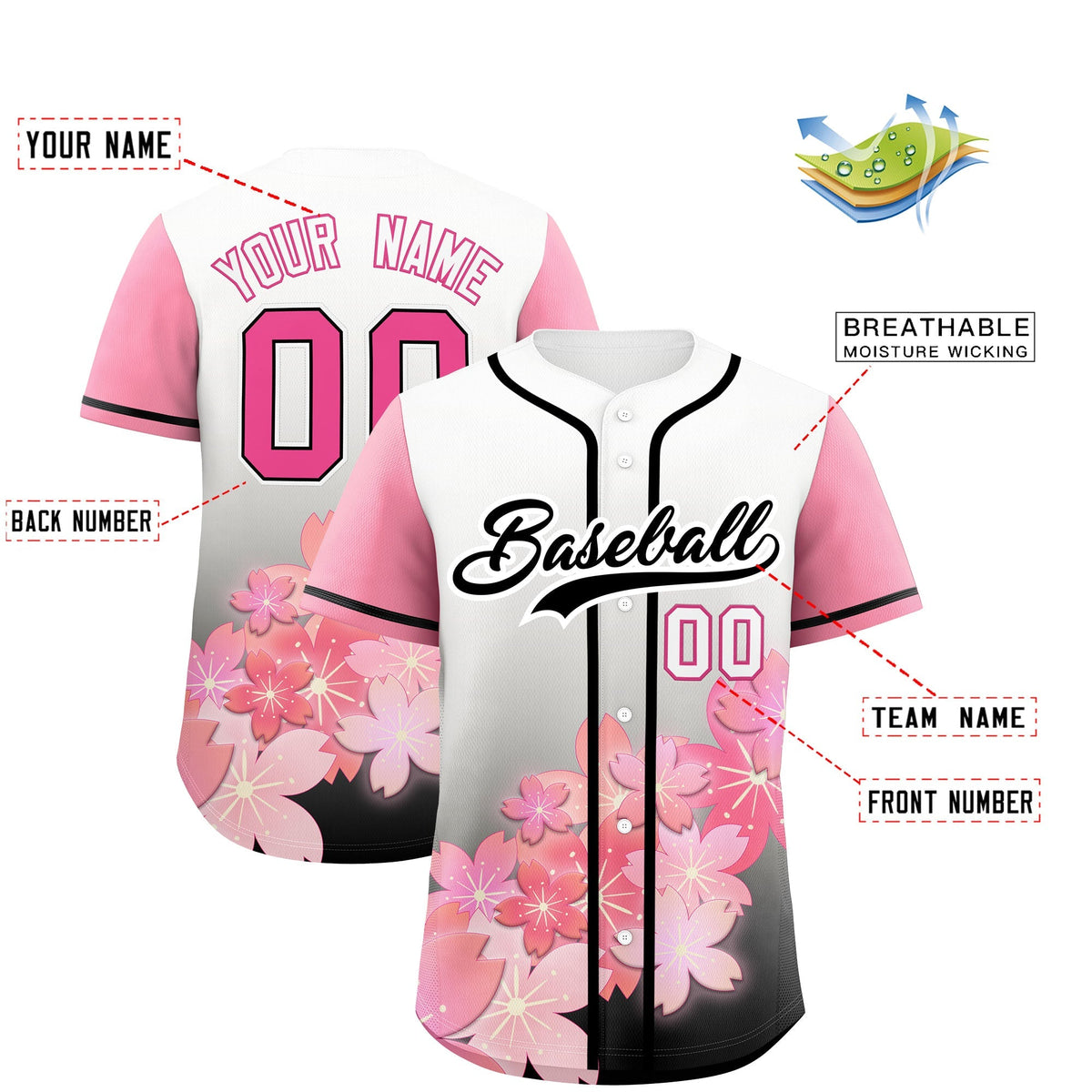 Custom Black Pink Gradient Fashion Elastic Baseball Jersey| KXKSHOP
