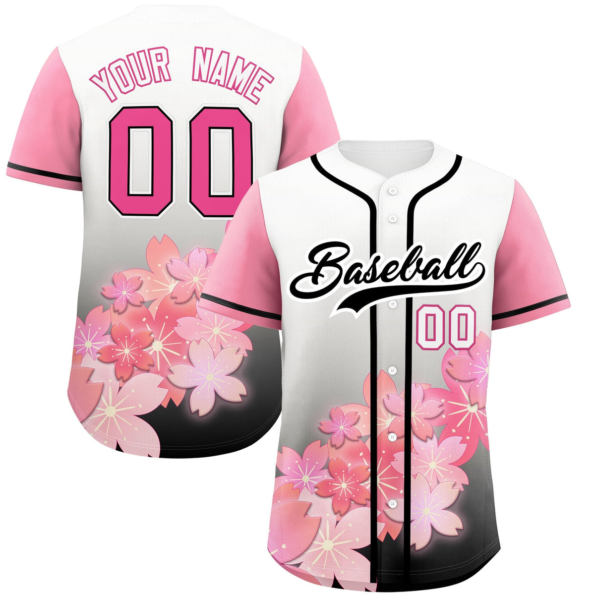 Custom Black Pink Gradient Fashion Elastic Baseball Jersey| KXKSHOP