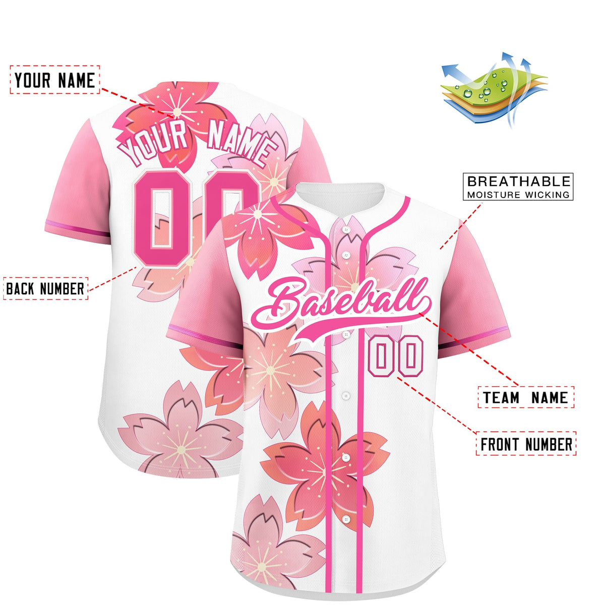 Custom White Pink Gradient Fashion Elastic Baseball Jersey| KXKSHOP