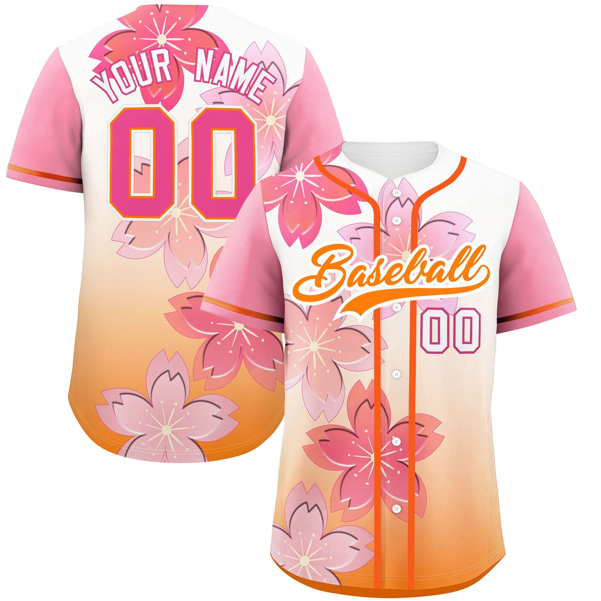 Custom Gold Orange Pink Gradient Fashion Elastic Baseball Jersey| KXKSHOP