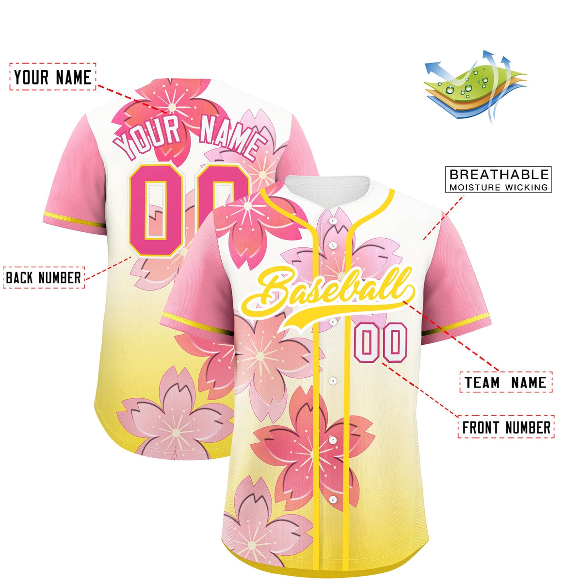 Custom Gold Pink Gradient Fashion Elastic Baseball Jersey| KXKSHOP